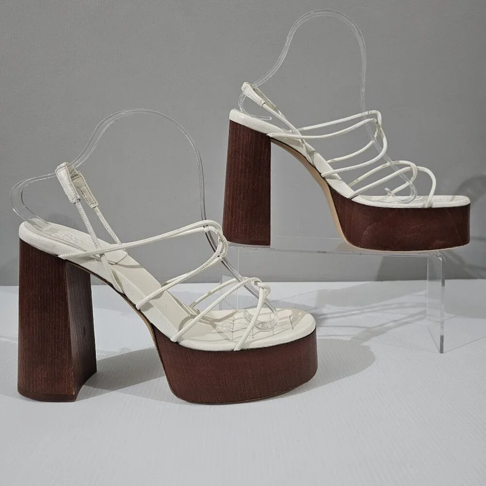 Gia Borghini x RHW Rosie 28 Platform Sandal Womens EU 41 White Leather Wood Heel